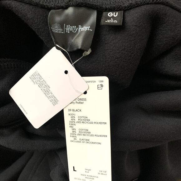 GU (Uniqlo) x Harry Potter Embroidered Logo Sweat Hoodie Dress in Black - Picture 14 of 15